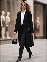 Elegancki płaszcz damski dwurzędowy z paskiem czarny FashionStreet NY0791 Elegancki płaszcz damski dwurzędowy z paskiem czarny FashionStreet NY0791