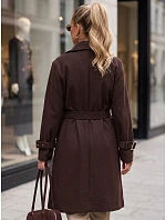 Płaszcz damski elegancki taliowany z paskiem brązowy FashionStreet NY0794 Płaszcz damski elegancki taliowany z paskiem brązowy FashionStreet NY0794