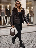 Kurtka damska skórzana zimowa z futerkiem brązowa model 22371815 - FashionStreet Kurtka damska skórzana zimowa z futerkiem brązowa model 22371815 - FashionStreet