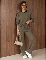 Komplet damski dresowy z szerokimi spodniami khaki FashionStreet AY1229 Komplet damski dresowy z szerokimi spodniami khaki FashionStreet AY1229