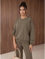 Komplet damski dresowy z szerokimi spodniami khaki FashionStreet AY1229 Komplet damski dresowy z szerokimi spodniami khaki FashionStreet AY1229