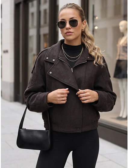 Kurtka damska z wełną krótka brązowa FashionStreet TY6034 Kurtka damska z wełną krótka brązowa FashionStreet TY6034