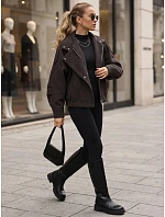 Kurtka damska z wełną krótka brązowa FashionStreet TY6034 Kurtka damska z wełną krótka brązowa FashionStreet TY6034