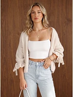 Kardigan damski oversize bez zapięcia ecru FashionStreet MY2566 Kardigan damski oversize bez zapięcia ecru FashionStreet MY2566