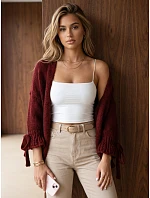 Kardigan damski oversize bez zapięcia bordowy FashionStreet MY2567 Kardigan damski oversize bez zapięcia bordowy FashionStreet MY2567