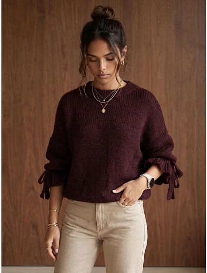 Sweter damski oversize bordowy FashionStreet MY2569 Sweter damski oversize bordowy FashionStreet MY2569
