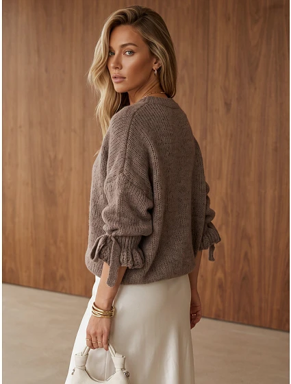 Sweter damski oversize mokka FashionStreet MY2571 Sweter damski oversize mokka FashionStreet MY2571
