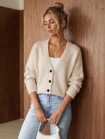 Dámský volný kardigan na knoflíky, světle béžový, FashionStreet MY2575