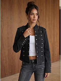Kurtka damska jeansowa Napoleonka czarna FashionStreet TY6044