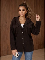 Kurtka damska sztruksowa oversize z kapturem czekoladowa FashionStreet TY6050