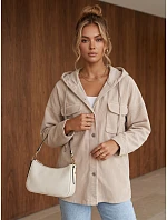 Kurtka damska sztruksowa oversize z kapturem beżowa FashionStreet TY6051 Kurtka damska sztruksowa oversize z kapturem beżowa FashionStreet TY6051