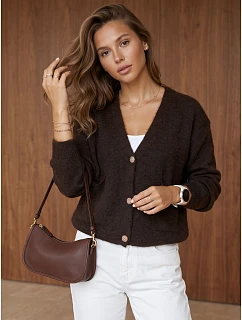 Kardigan damski z kieszeniami czekoladowy FashionStreet MY2576