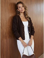 Kardigan damski z kieszeniami czekoladowy FashionStreet MY2576
