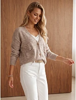 Kardigan damski z kieszeniami cappuccino FashionStreet MY2577 Kardigan damski z kieszeniami cappuccino FashionStreet MY2577