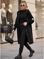 Płaszcz damski baranek długi z kapturem czarny FashionStreet NY0798