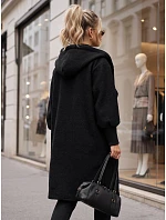Płaszcz damski baranek długi z kapturem czarny FashionStreet NY0798