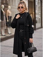 Płaszcz damski baranek długi z kapturem czarny FashionStreet NY0798