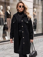Dlouhý dámský kabát z ovčí kůže, černý, FashionStreet NY0801