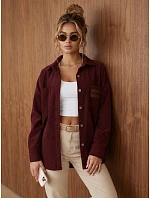 Sztruksowa kurtka damska koszulowa oversize bordowa FashionStreet TY6055