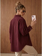 Sztruksowa kurtka damska koszulowa oversize bordowa FashionStreet TY6055