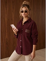 Sztruksowa kurtka damska koszulowa oversize bordowa FashionStreet TY6055