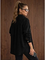 Sztruksowa kurtka damska koszulowa oversize czarna FashionStreet TY6056 Sztruksowa kurtka damska koszulowa oversize czarna FashionStreet TY6056