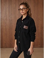 Sztruksowa kurtka damska koszulowa oversize czarna FashionStreet TY6056 Sztruksowa kurtka damska koszulowa oversize czarna FashionStreet TY6056