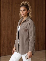Sztruksowa kurtka damska koszulowa oversize beżowa FashionStreet TY6057