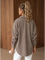 Sztruksowa kurtka damska koszulowa oversize beżowa FashionStreet TY6057