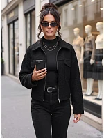 Krótka kurtka damska typu baranek na zamek czarna FashionStreet TY6059 Krótka kurtka damska typu baranek na zamek czarna FashionStreet TY6059