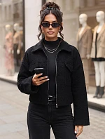 Krátká dámská bunda typu „baranek“ na zip, černá, FashionStreet TY6059