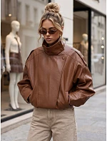 Dámská kožená bunda se stojáčkem, světle hnědá, FashionStreet TY6065