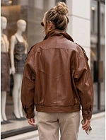 Dámská kožená bunda se stojáčkem, světle hnědá, FashionStreet TY6065