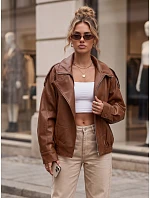 Dámská kožená bunda se stojáčkem, světle hnědá, FashionStreet TY6065