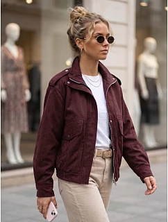 Dámská semišová bomberka v bordó barvě FashionStreet TY6066