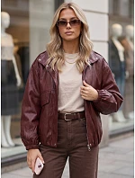 Dámská kožená bomberka na přechodné období, vínová, FashionStreet TY6069 Dámská kožená bomberka na přechodné období, vínová, FashionStreet TY6069