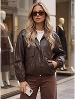 Dámská kožená bomber bunda na přechodné období, hnědá, FashionStreet TY6070