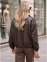 Dámská kožená bomber bunda na přechodné období, hnědá, FashionStreet TY6070