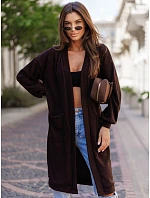 Kardigan damski długi oversize z kieszeniami czekoladowy FashionStreet MY2582