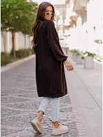 Kardigan damski długi oversize z kieszeniami czekoladowy FashionStreet MY2582