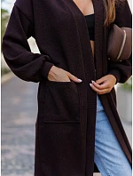 Kardigan damski długi oversize z kieszeniami czekoladowy FashionStreet MY2582