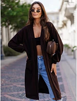 Kardigan damski długi oversize z kieszeniami czekoladowy FashionStreet MY2582