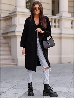 Kardigan damski długi oversize z kieszeniami czarny FashionStreet MY2583