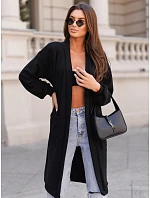 Kardigan damski długi oversize z kieszeniami czarny FashionStreet MY2583 Kardigan damski długi oversize z kieszeniami czarny FashionStreet MY2583
