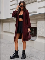 Kardigan damski długi oversize z kieszeniami bordowy FashionStreet MY2584 Kardigan damski długi oversize z kieszeniami bordowy FashionStreet MY2584