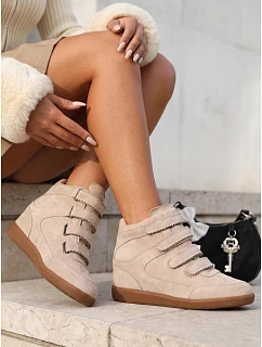 Sneakersy damskie zamszowe na ukrytym koturnie beżowe FashionStreet ZY1482