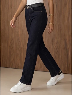 Dámské džíny volného střihu s páskem, tmavě modré, FashionStreet UY3157