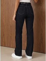 Dámské džíny volného střihu s páskem, tmavě modré, FashionStreet UY3157 Dámské džíny volného střihu s páskem, tmavě modré, FashionStreet UY3157