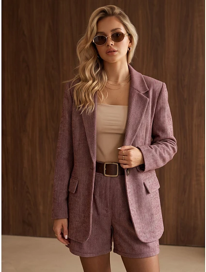 Dámská sako s kostkovaným vzorem v barvě bordó, FashionStreet PY0153