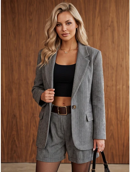 Dámská sako s kostkovaným vzorem, tmavě modré, FashionStreet PY0156